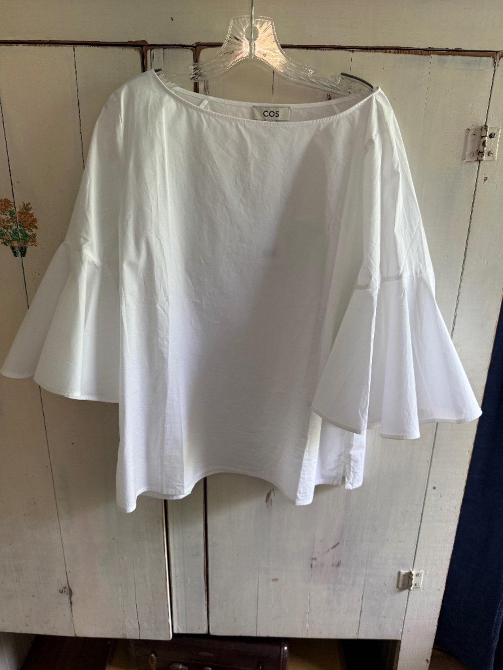 NWT! COS Ruffled Sleeve Blouse, White, Size US 12